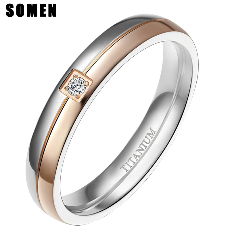 Somen Ring Frauen 4mm Titan Ringe Einfachheit Zirkonia Hochzeit Band Verlobung Ringe Romantische Paar Schmuck Bague Femme Image