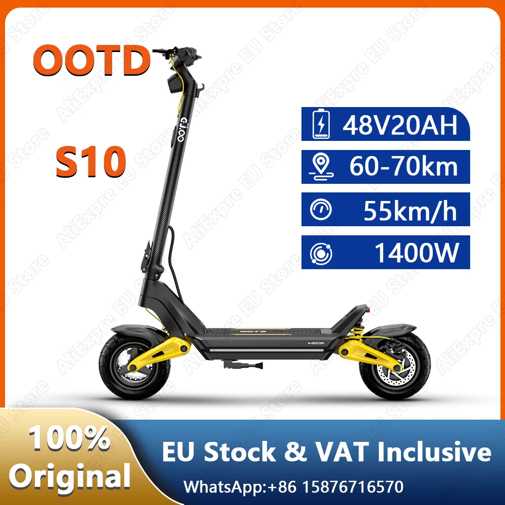 Neuer Stil OOTD S10 E-Scooter 1400W Motor 48V 20AH Akku Stadt- und Gelände-Elektroroller für Erwachsene 10-Zoll-Straßenreifen Faltbarer E-Scooter Image