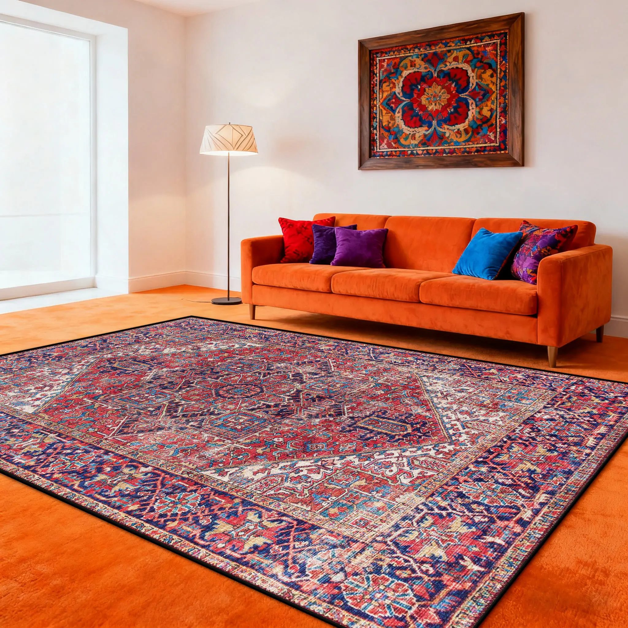 Ethnischer Stil, ethnischer Wohnzimmerteppich, persische Retro-Dekoration, waschbar, Schlafzimmer, Nachttisch, Garderobe, Plüschbodenmatte, rutschfest Image