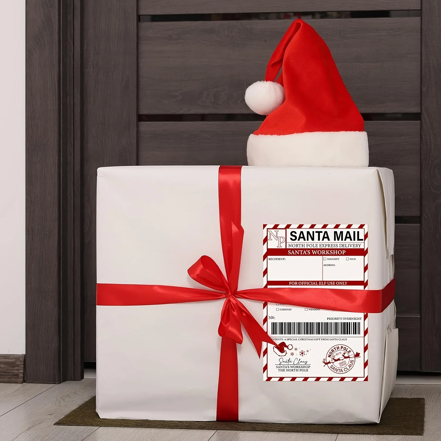 20 Stück/Packung, Weihnachtsmann-Versandetikettenaufkleber, Santa Elf Express-Postanhänger, viel Schreibraum für die Personalisierung jedes Geschenk Image