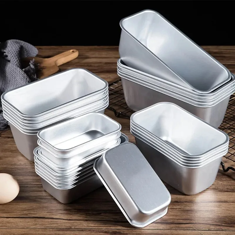5 Größen Aluminium-Kastenform, rechteckig, zum Backen, Kuchenform, Brotdose, Tablett, antihaftbeschichtet, Käsebox, Brownie, Gebäck, Dekorationswerkzeuge, Gadgets Image