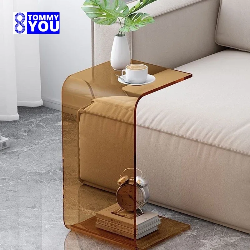 Nordeuropa Licht Luxus Transparent Acryl Rand Tisch Wohnzimmer Sofa Kaffee Tische Schlafzimmer Erker Fenster Einfache Beistelltisch Image