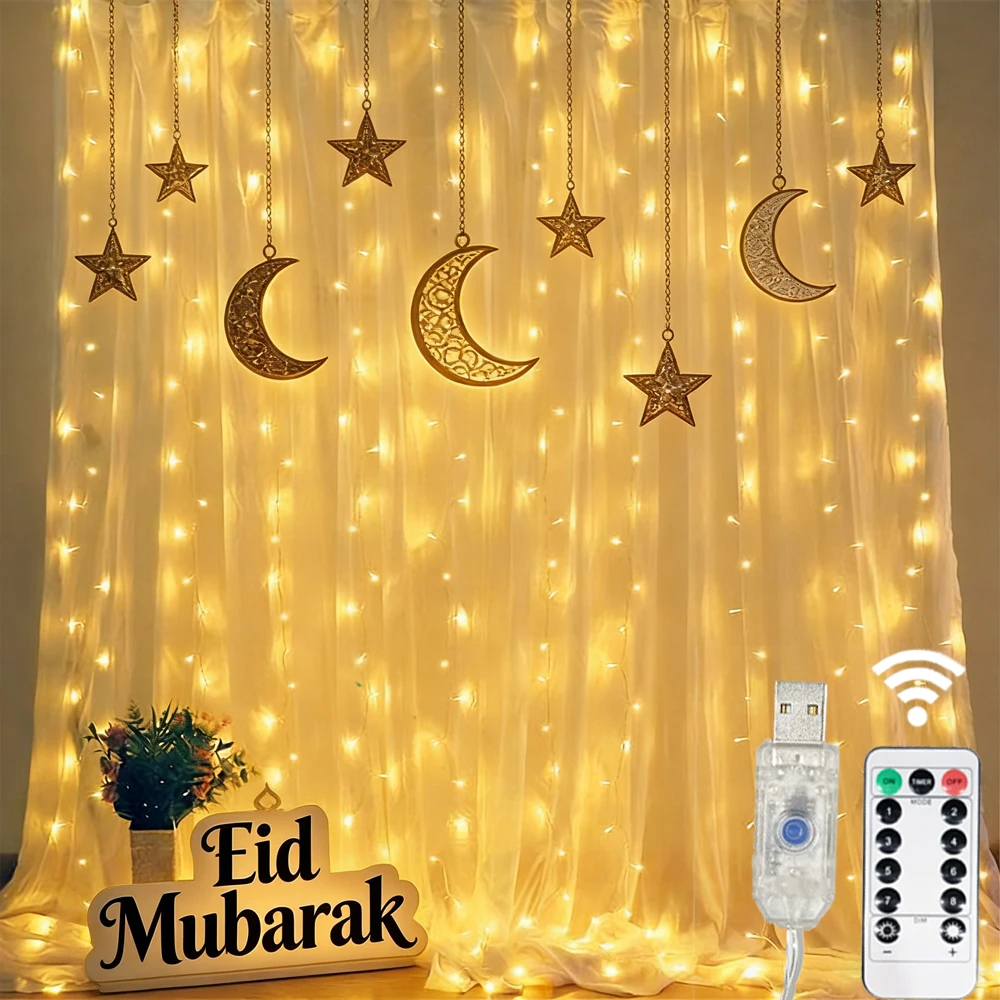 LED USB-Betriebene Lichterkette 8 Beleuchtungsmodi für Zuhause 2026 Eid Mubarak Hochzeit Vorhangbeleuchtung Muttertag Ramadan Dekoration Image