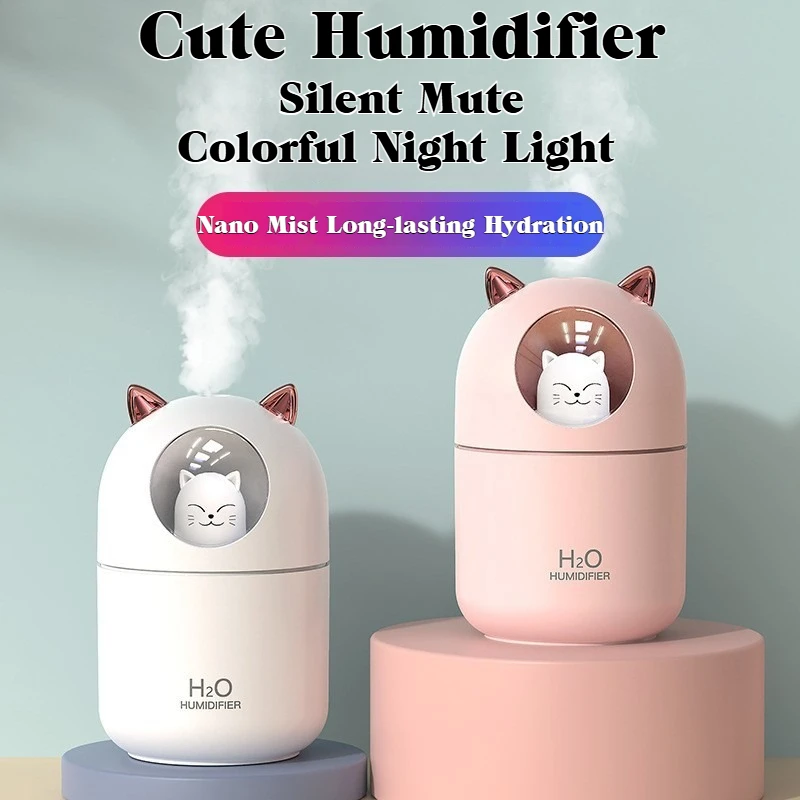 Mini 300ML USB Katze Luftbefeuchter Aroma Öl Diffusor Ultra Stille Haushalt Schlafzimmer Auto Luftreiniger mit Kühlen Nebel Licht Image