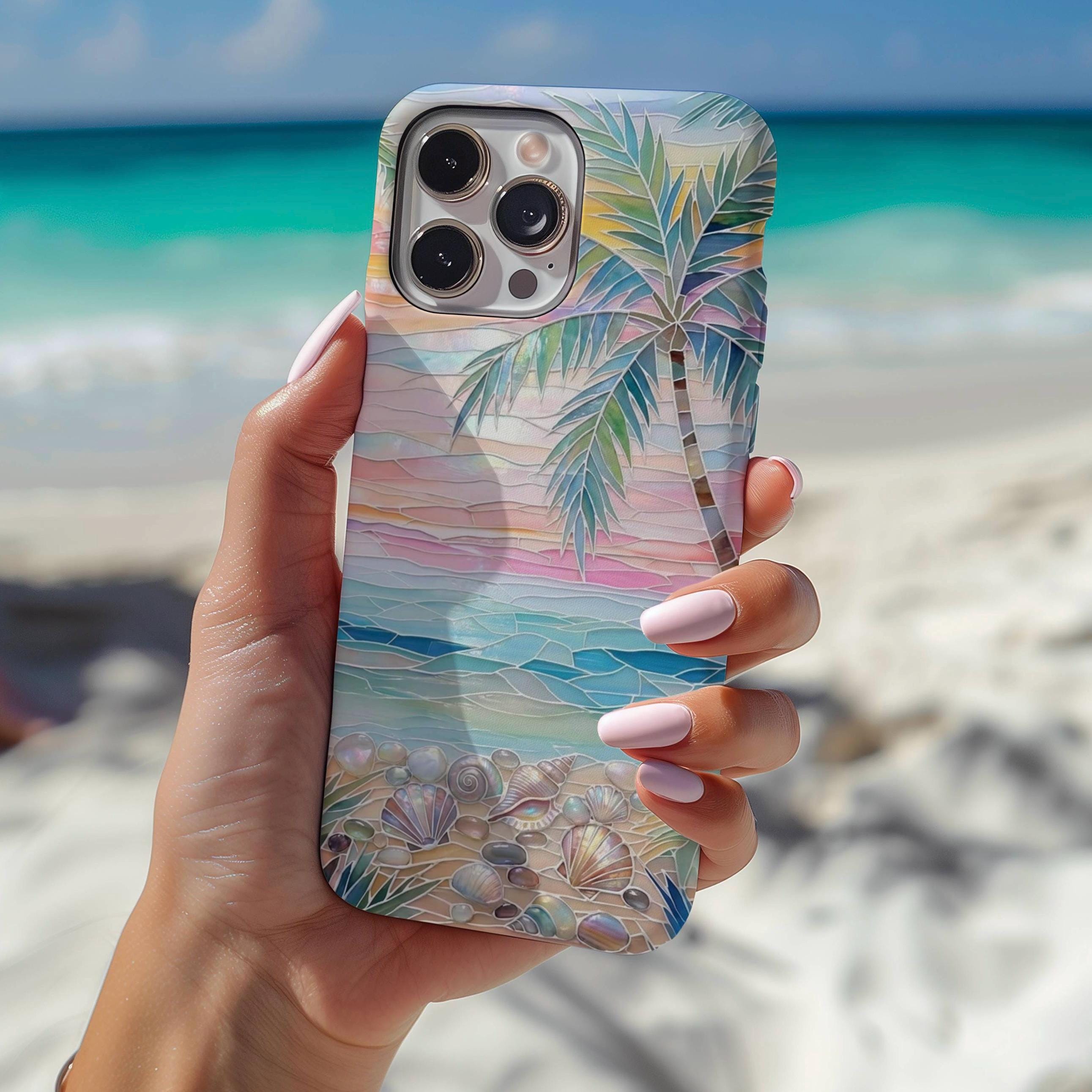 Custodia per telefono a tema spiaggia, custodia per telefono con conchiglie, iPhone 17 16 15 14 13 12 Plus Pro Max, Galaxy S26 S25 S24 S23 S22 S21, Pi
