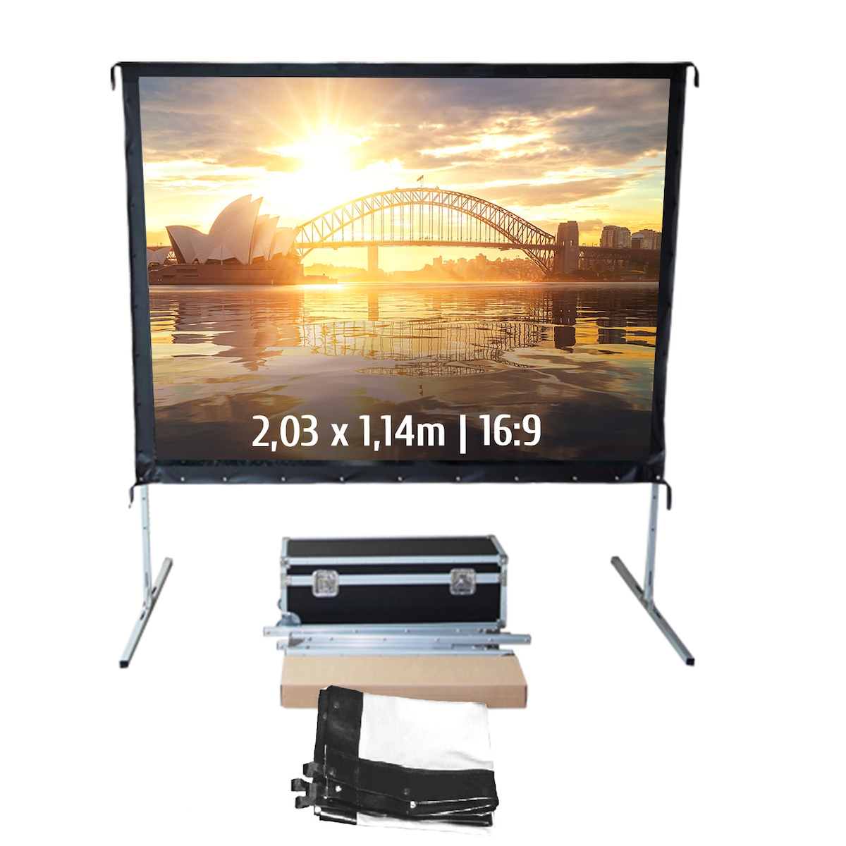 KIMEX - Kofferleinwand 2,03 x 1,14m - Format 16:9 - Vordere Leinwand Image