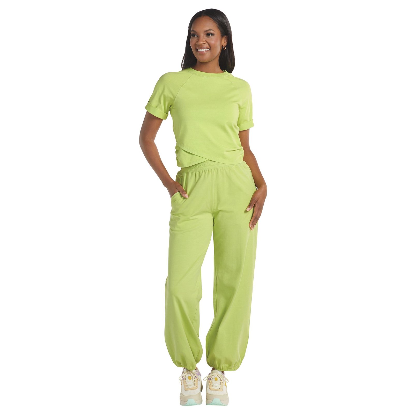 Masseys Lived-In Lounge Set (Size S) Wild Lime, Cotton,Elastine