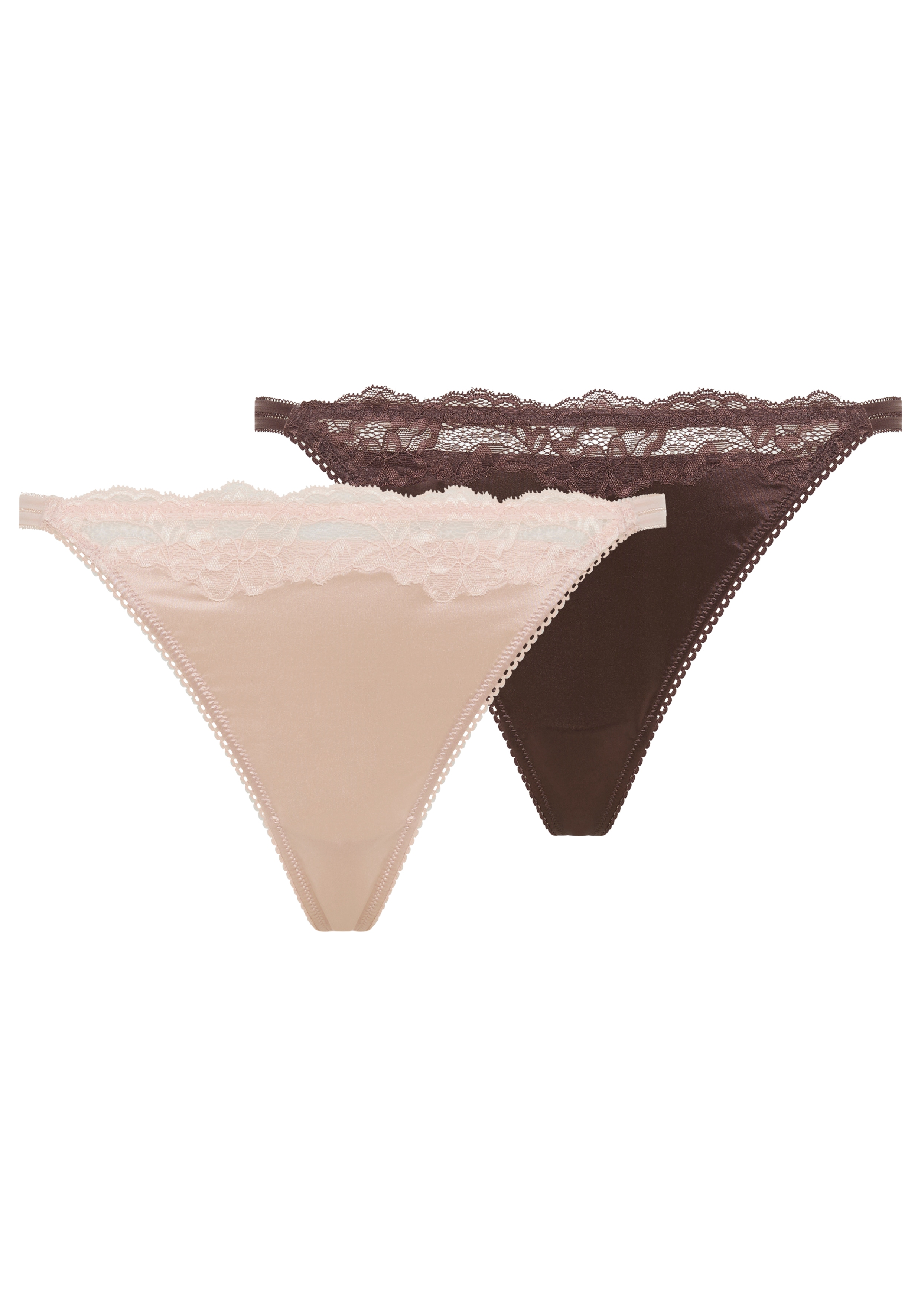 Tanga DORINA "Origins Shiny Micro", Damen, Gr. L, pink, braun, Spitze, Obermaterial: 74% Polyamid, 26% Elasthan, körpernah, Unterhosen Tanga, mit Spitzenapplikationen vorne