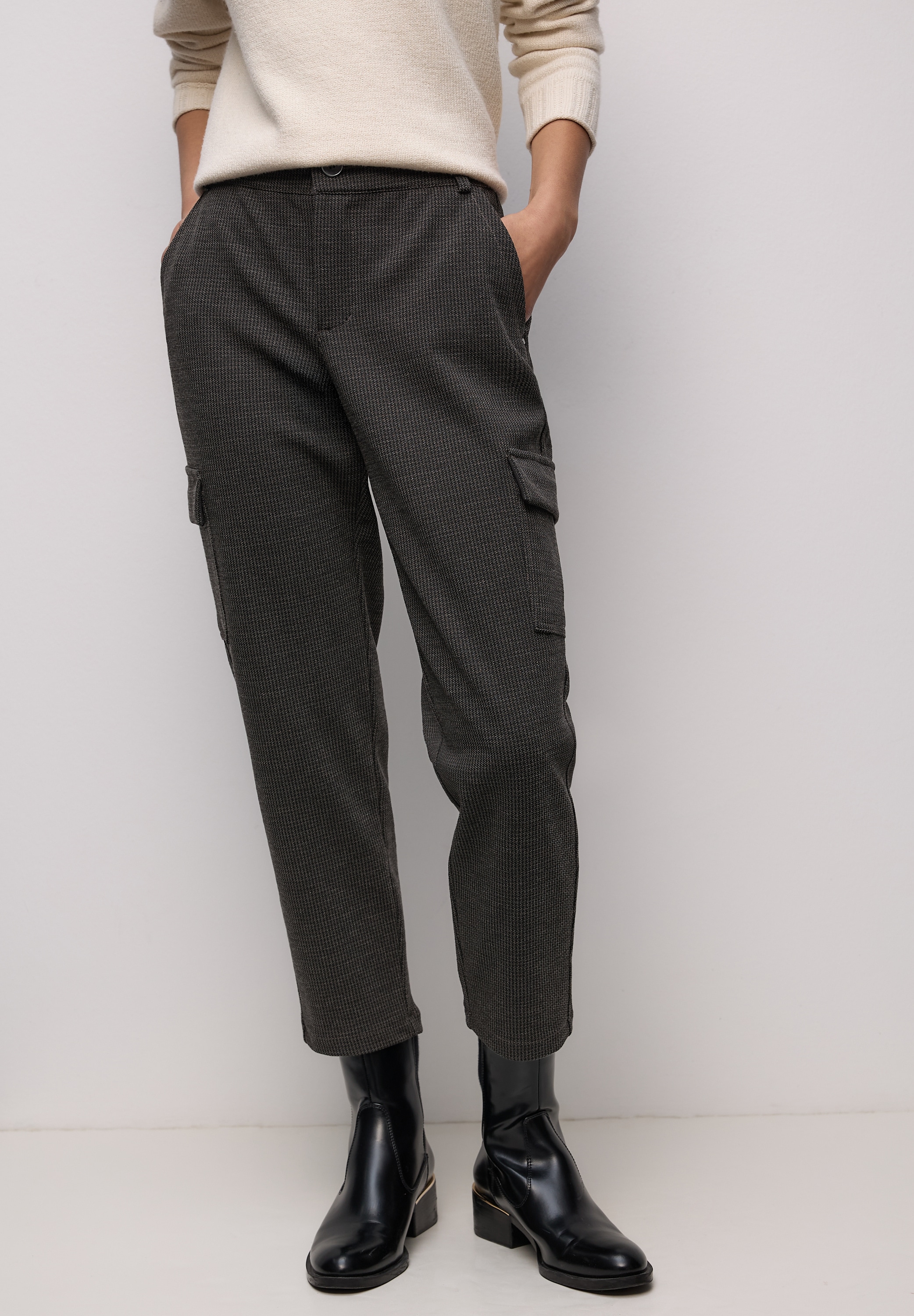 Cargohose STREET ONE, Damen, Gr. 40, Länge 28, rustic braun, Stoff, 58% Polyester, 36% Viskose, 6% Elasthan, unifarben, loose fit knöchelfrei, Hosen Cargohose, im Cargo-Style