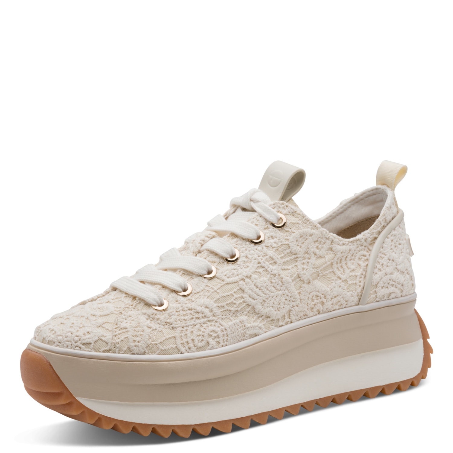 Plateausneaker TAMARIS "Milena", Damen, Gr. 38, ivory, macramee, Synthetik, Textil, Schuhe Plateausneaker, Freizeitschuh, Halbschuh, Schnürschuh in veganer Verarbeitung Image