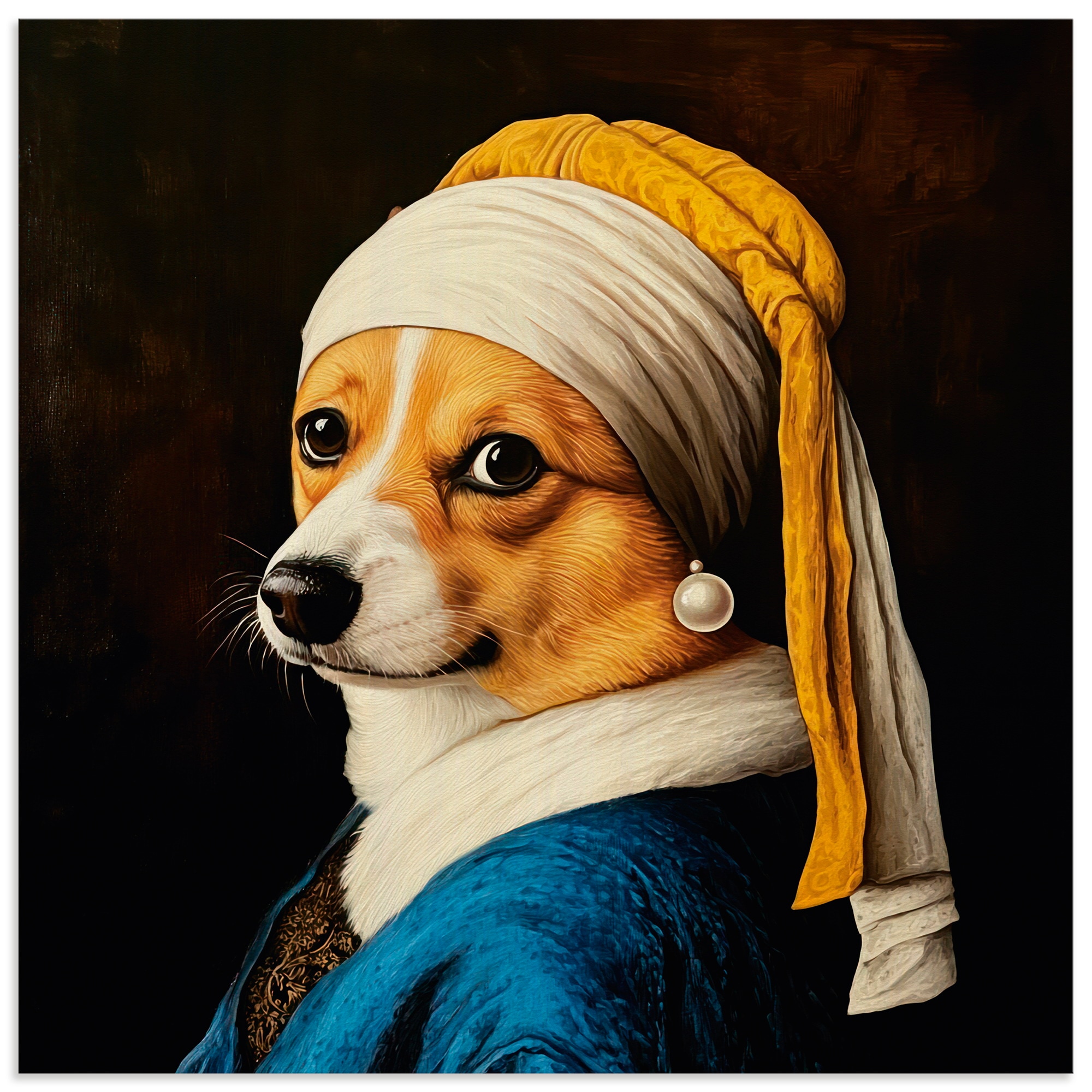 Wandbild ARTLAND "Der Corgi mit dem Perlenohrring", farbe bild(er): schwarz, B:50cm H:50cm, Alu Dibond, Bilder, als Alubild, Leinwandbild, Poster, Wandaufkleber in verschied. Größen Image