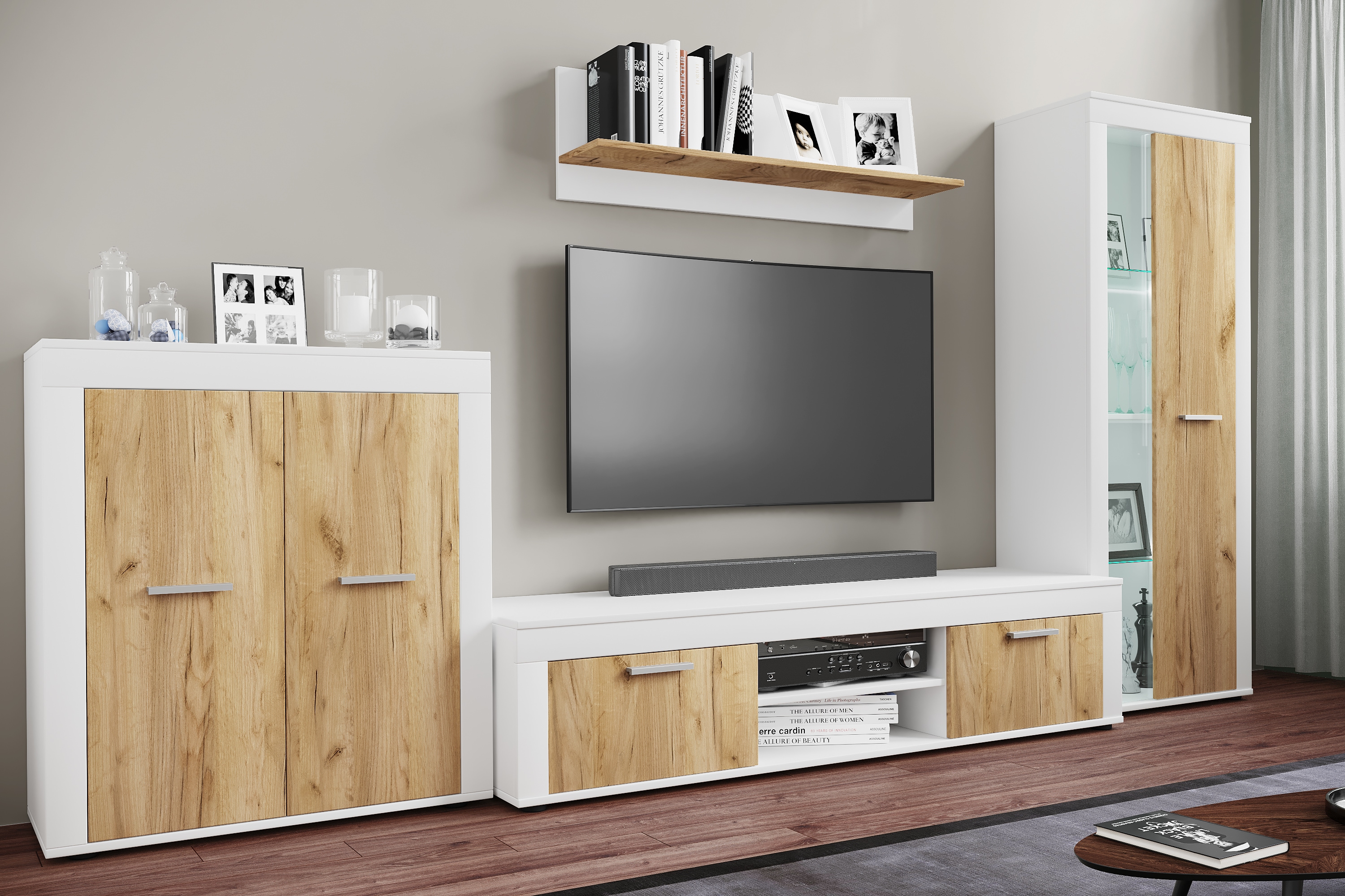 Wohnzimmertisch VCM "Holz TV Lowboard Möbel Fernsehschrank Usilo XL", braun (weiß, honig, eiche), B:160cm T:45cm, Sideboards, TV-Sideboard