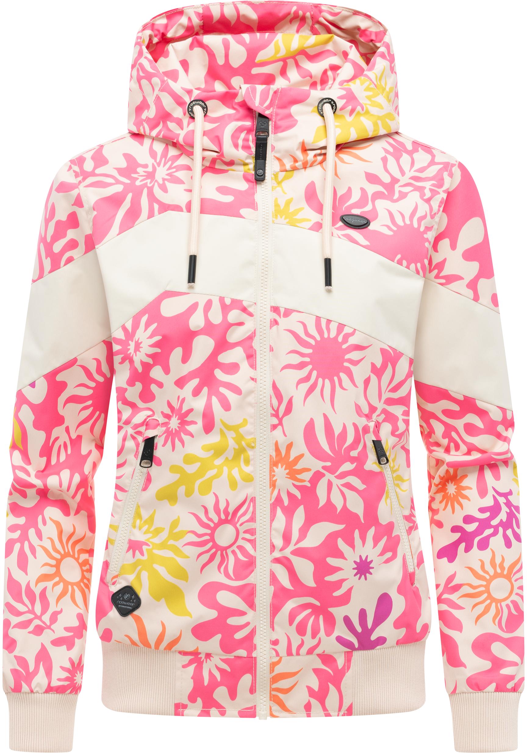 Outdoorjacke RAGWEAR "Nuggie Block Flower", Damen, Gr. XL (42), pink combo26, Außenmaterial: 100% Polyester. Innenfutter: 100% Polyester, gerade hüftbedeckend, eng Rippstrickbündchen, Jacken Outdoorjacke, modische Damen Freizeitjacke mit floralem Print Image