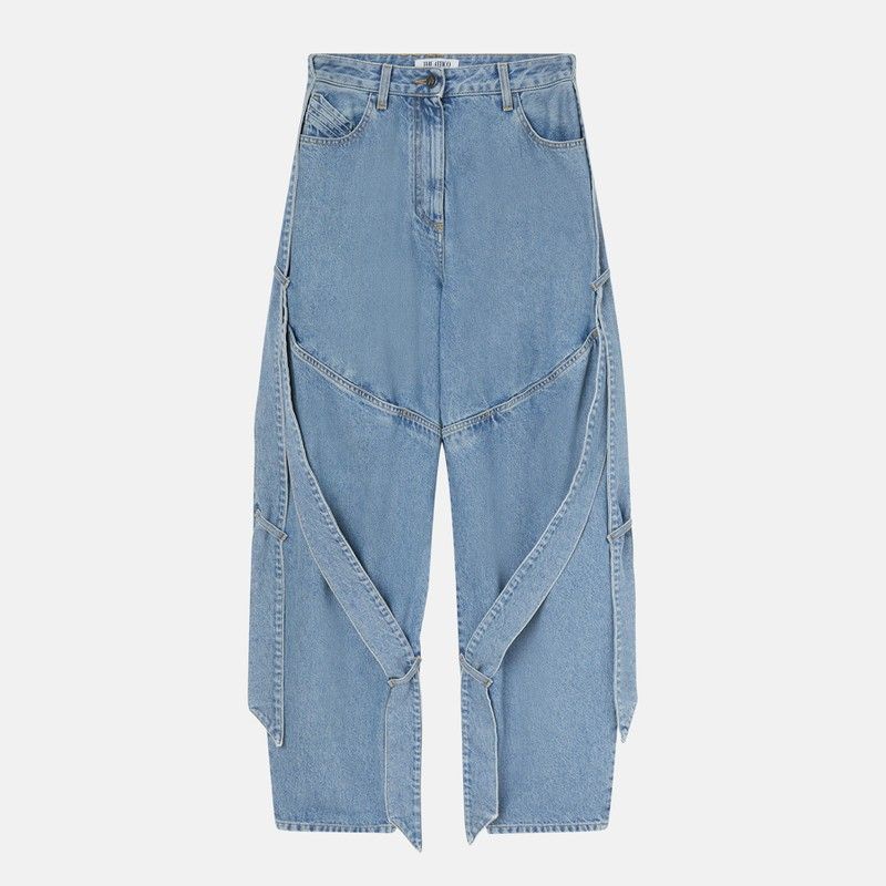 Breite hellblaue Jeans mit Bändern 27 (Größe)