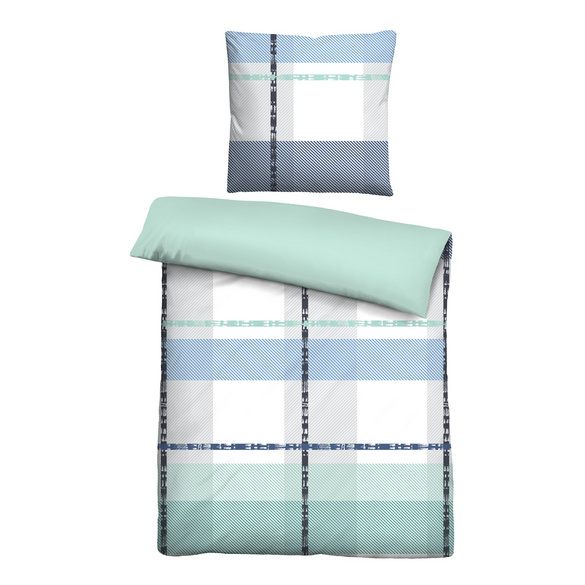 Castell Cooling Bettwäsche Karo eisblau, 1x 135x200 cm + 1x 80x80 cm Image