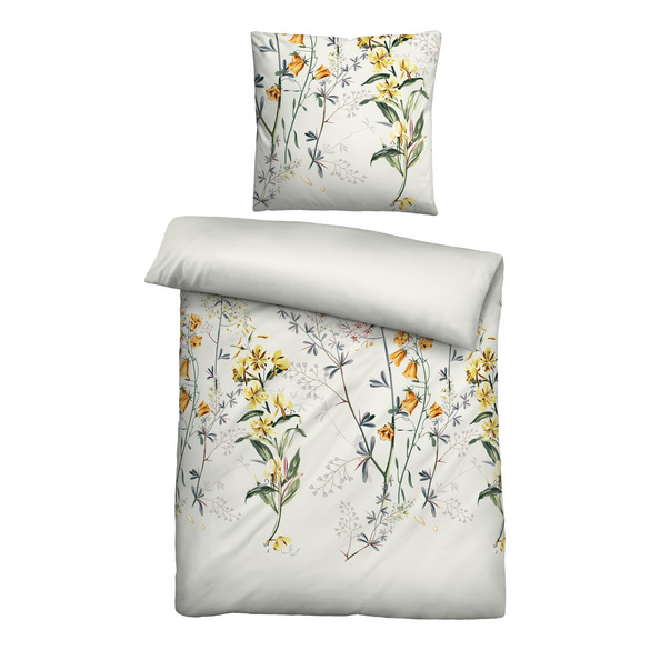 biberna Baumwoll-Satin Bettwäsche Blumen perlmutt, 1x 155x220 cm + 1x 80x80 cm Image