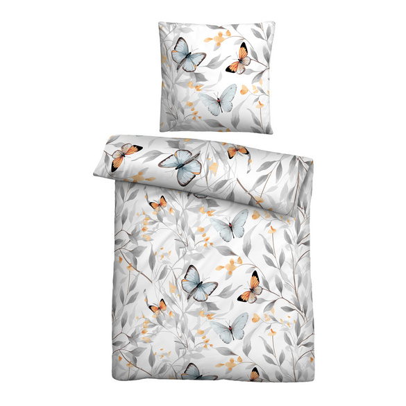 biberna Tencel Bettwäsche Schmetterlinge weiß, 1x 135x200 cm + 1x 80x80 cm Image
