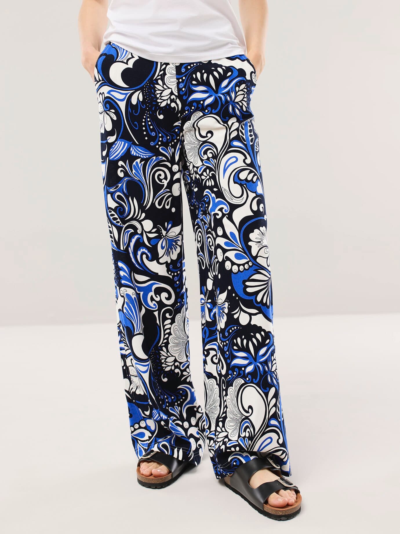 Walbusch Damen Kombi-Hose aus Leinenmix Blau bedruckt