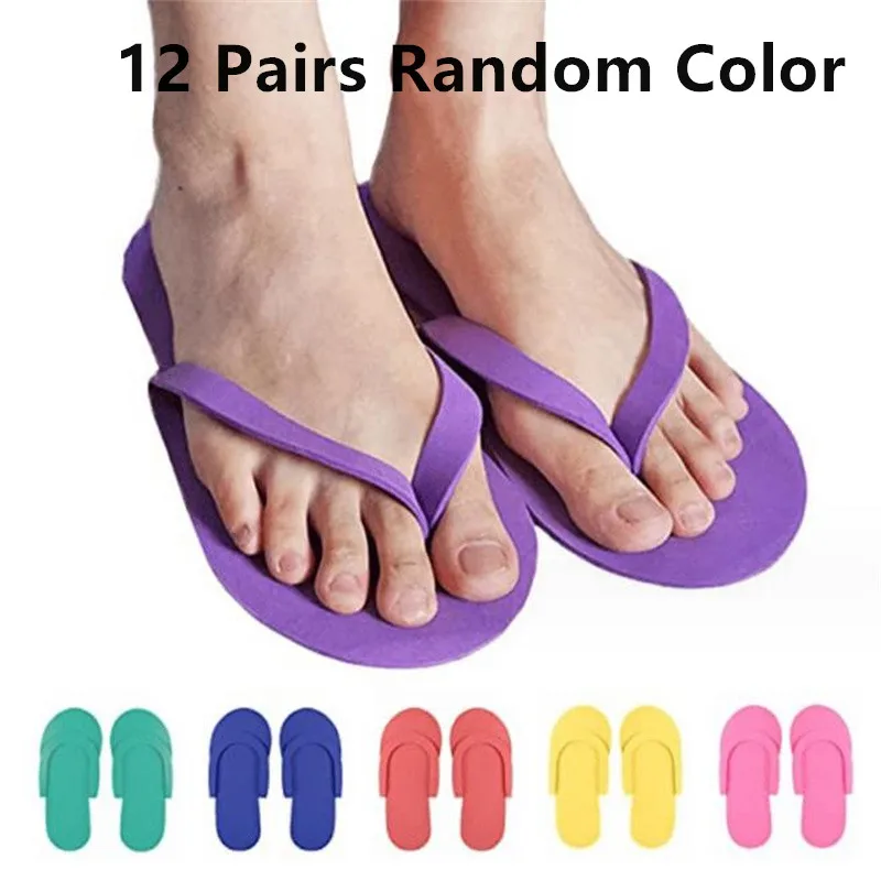 Nuovo 12 paia di colore casuale pantofole in schiuma usa e getta pantofola per pedicure per salone spa hotel infradito pantofole strumento per pedicure
