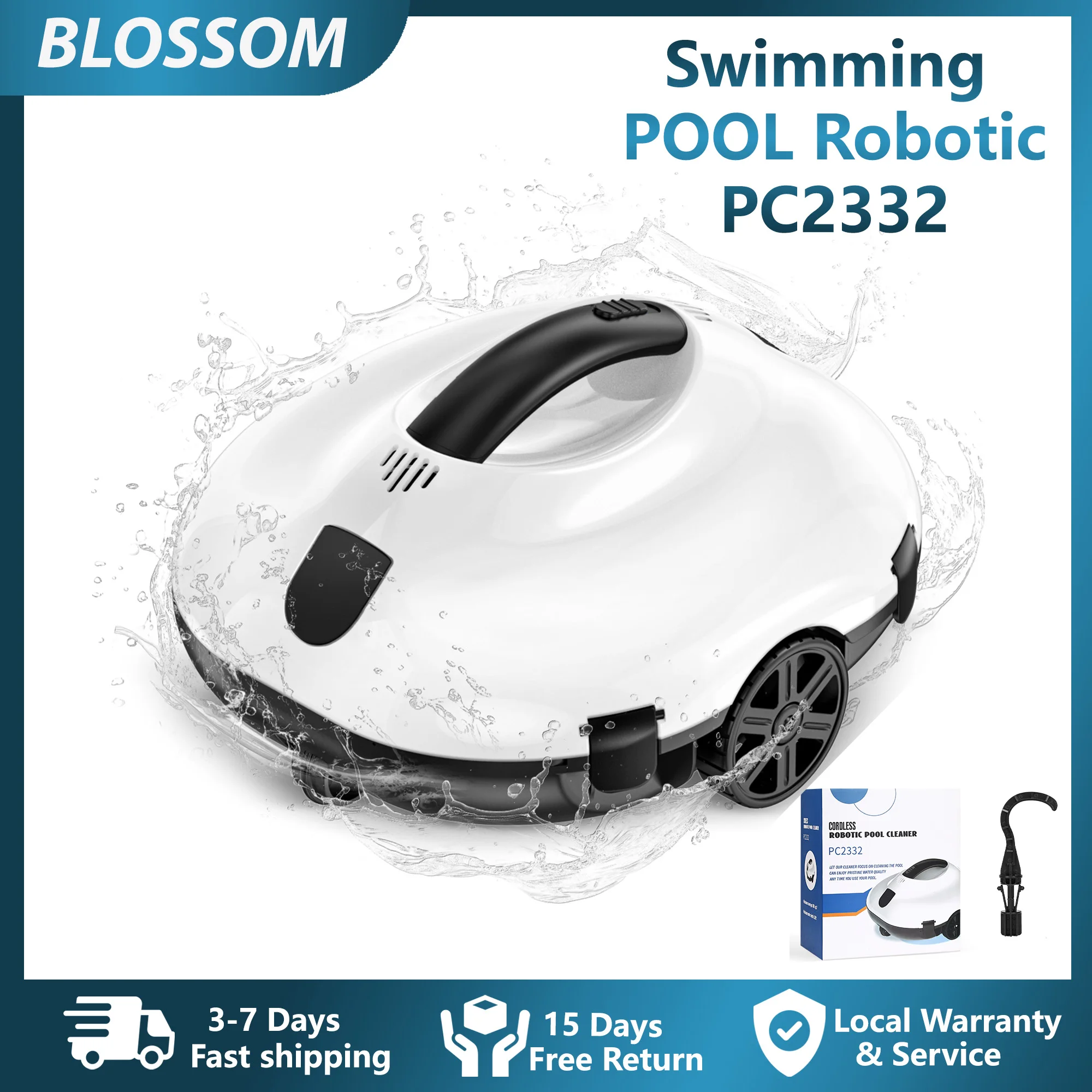Nettoyeur de piscine robotisé Blossom PC2332, aspiration 6600 GPH, batterie 5000 mAh, station d'accueil automatique, aspirateur de piscine pour 80 m³ ㎡ Piscines hors sol