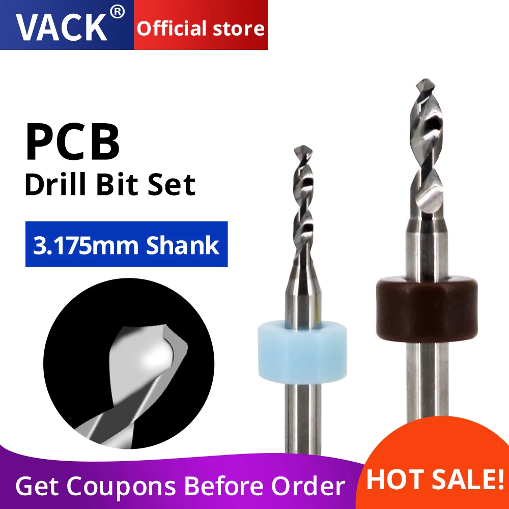 Punte da trapano per PCB in metallo duro con gambo VACK 3.175 per circuito di stampa 10 pezzi Set di punte di perforazione CNC Micro fresa per incisione 1mm 2mm