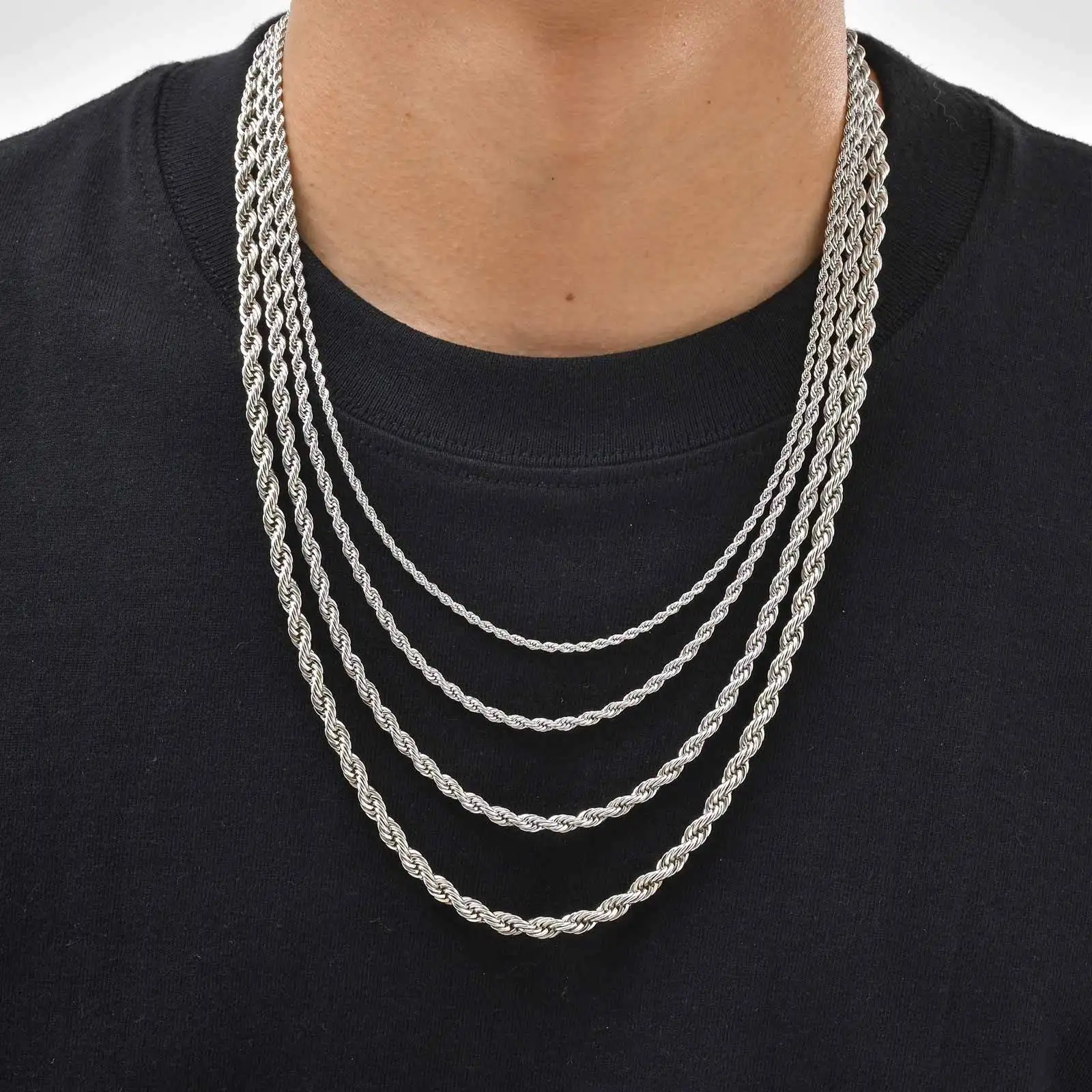 Männer Seile Lange Halskette Edelstahl Minimalistischen Twist Seil Kette Halskette in Gold Farbe Silber Farbe 2 ZU 5mm Image