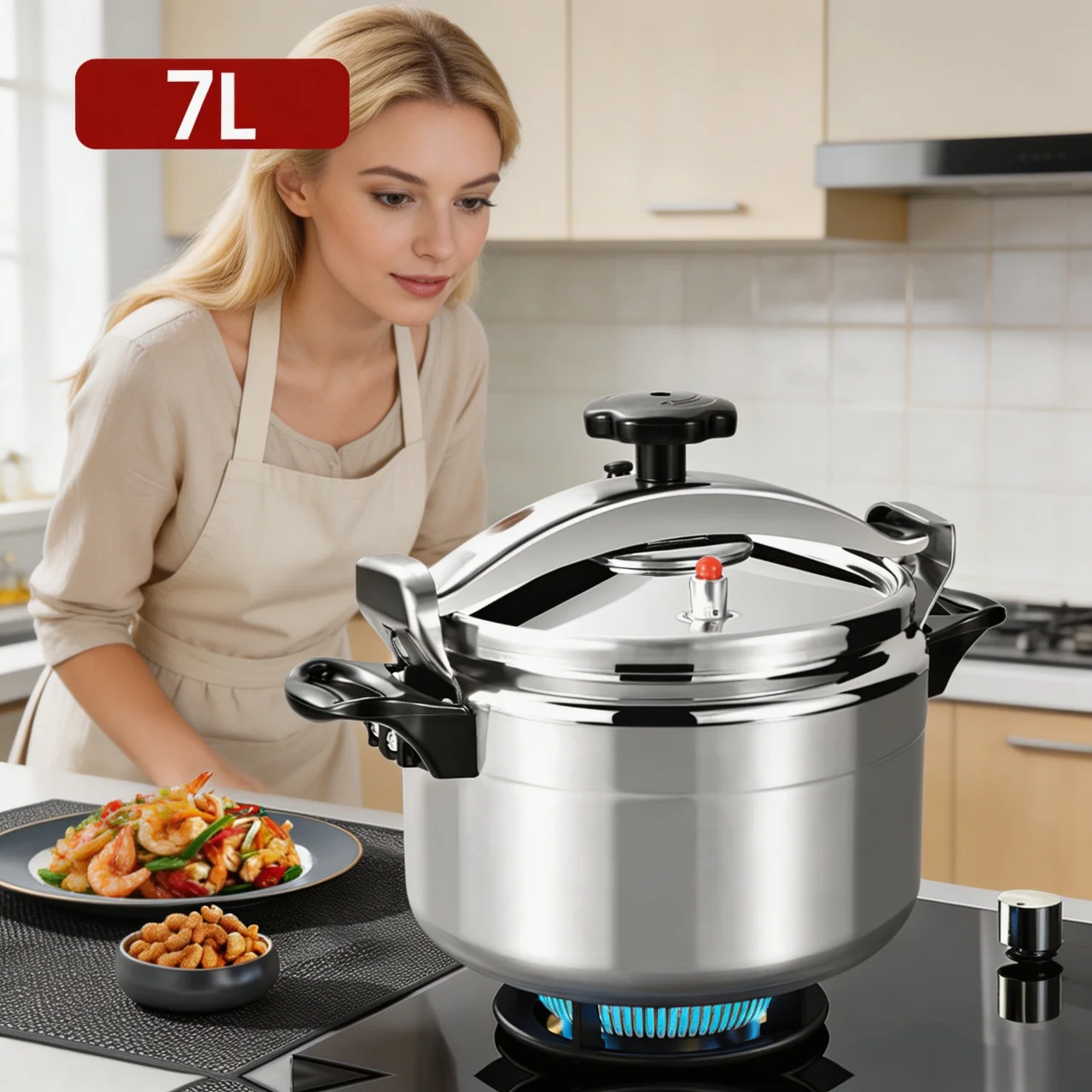 7L Aluminium-Schnellkochtopf für Gasherde Explosionsgeschützt Kommerzieller und Haushaltsgebrauch Mehrzweck-Kochtopf mit Sicherheitsverschluss Image