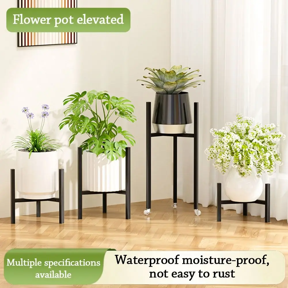 Platzsparender Metall-Blumenständer mit Rollen Dreieckiges Regal Pflanzenständer Freistehender Topfhalter für Innen und Außen Image