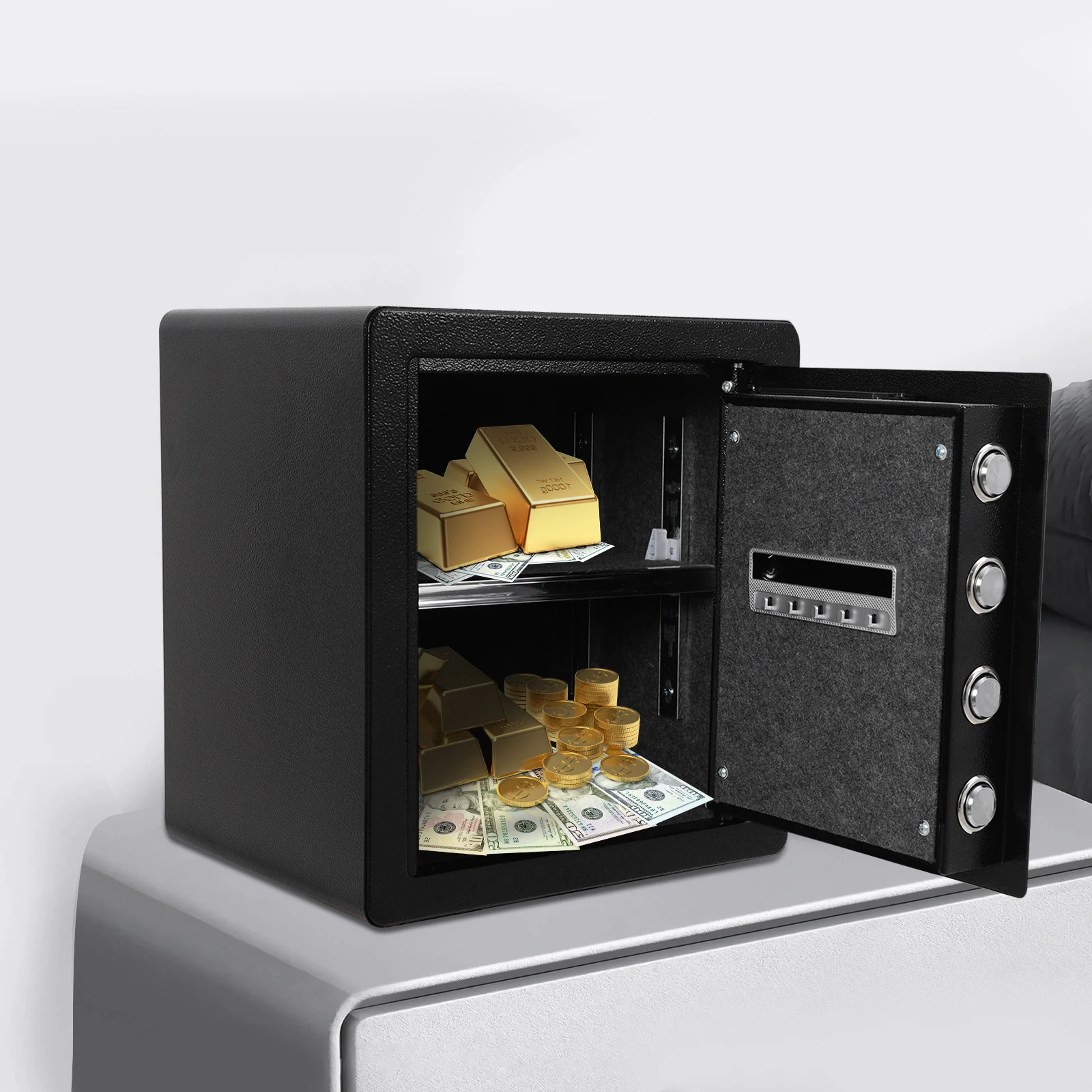 Digitaler Wandtresor Elektronischer Möbeltresor mit Kombinationsschloss Sicherer Code+Schlüssel für Büros, Zuhause Image