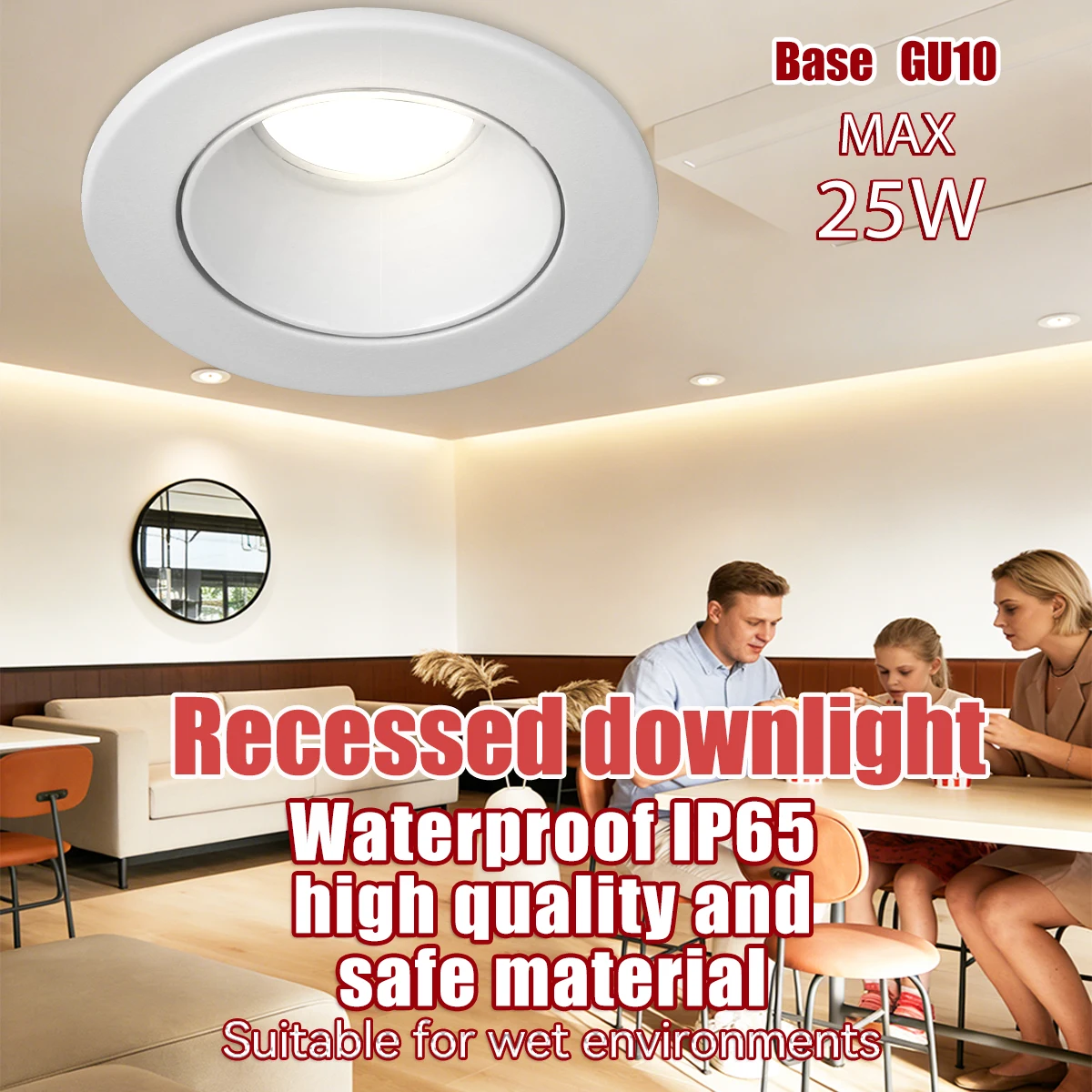 Gu10 Einbau-Downlight, 25W Max Wasserdicht IP65 Spot-Leuchte, LED-Spotlampe, AC85-265V, Küche Wohnzimmer Schlafzimmer Badezimmer Flur