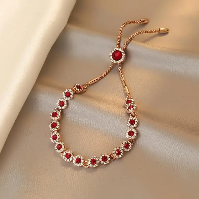 Beste Verkauf Elegante Rote Kristall Rose Gold Farbe Weibliche Armband Schmuck Für Frauen Valentinstag Geschenke