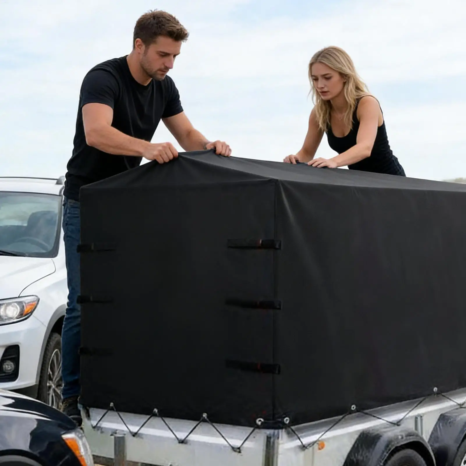 Reiseanhänger-Dachplane, wasserdicht, Oxford-Gewebe, verdickte Oxford-Reiseanhänger-Plane für Wind- und UV-Schutz im Winter Image