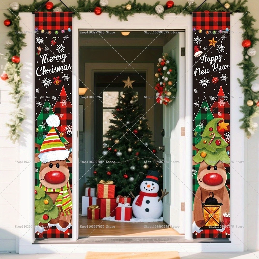 2D Frohe Weihnachten Rentier Banner Weihnachten Party Dekorationen Couplets Veranda Zeichen Indoor Outdoor Banner Party Supplies Image