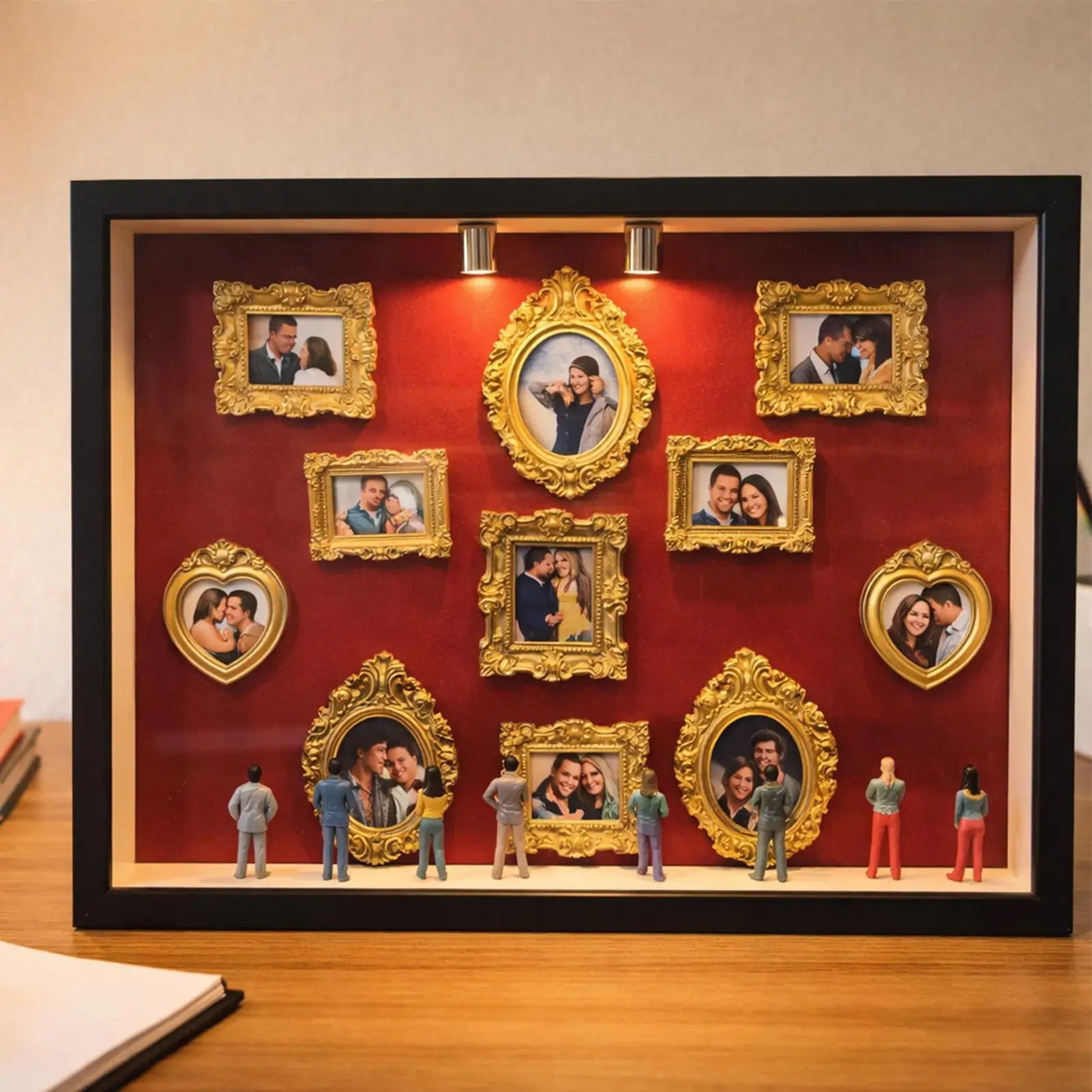 Mini-Museum Silhouetten-Box Erinnerungsfotorahmen mit LED-Beleuchtung 11-teiliger Miniatur-Schreibtisch-Bilderrahmen mit 8 Figuren Image