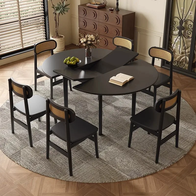 Klappbarer runder Esstisch und Stühle aus massivem Holz, ausziehbar, oval, für kleine Wohnungen, französischer mittelalterlicher Haushalt, 1 Meter, amerikanischer Esstisch