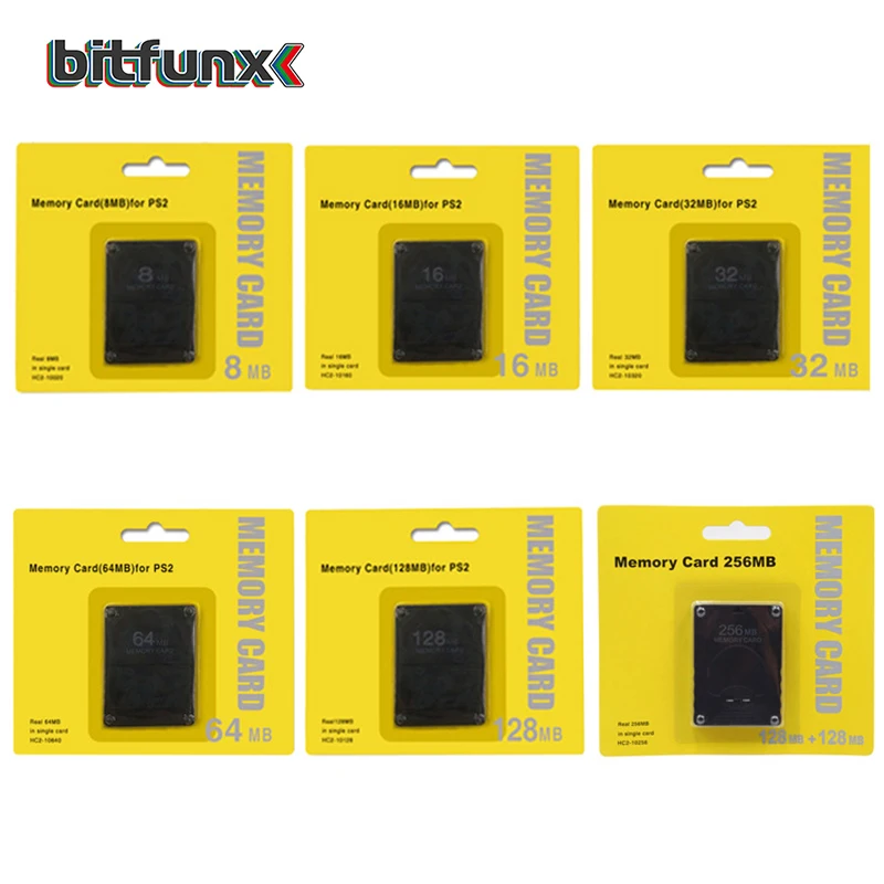 Bitfunx Black Empaty Memory 8Card 8 MB/16 MB/32 MB/64 MB/128 MB/256 MB Game Save für Playstation 2 PS2-Spielekonsole Image