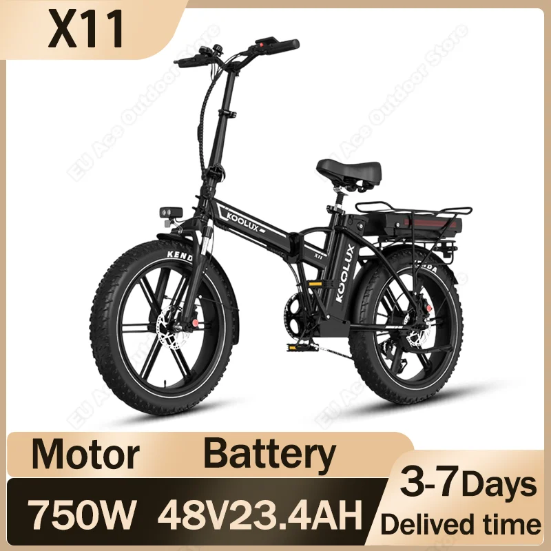 KOOLUX X11 zusammenklappbares Elektrofahrrad 750 W Motor 48 V 23,4 Ah Dual-Lithium-Batterie Elektrofahrrad für Erwachsene 20-Zoll-Reifen Scheibenbremse E-Bike Image