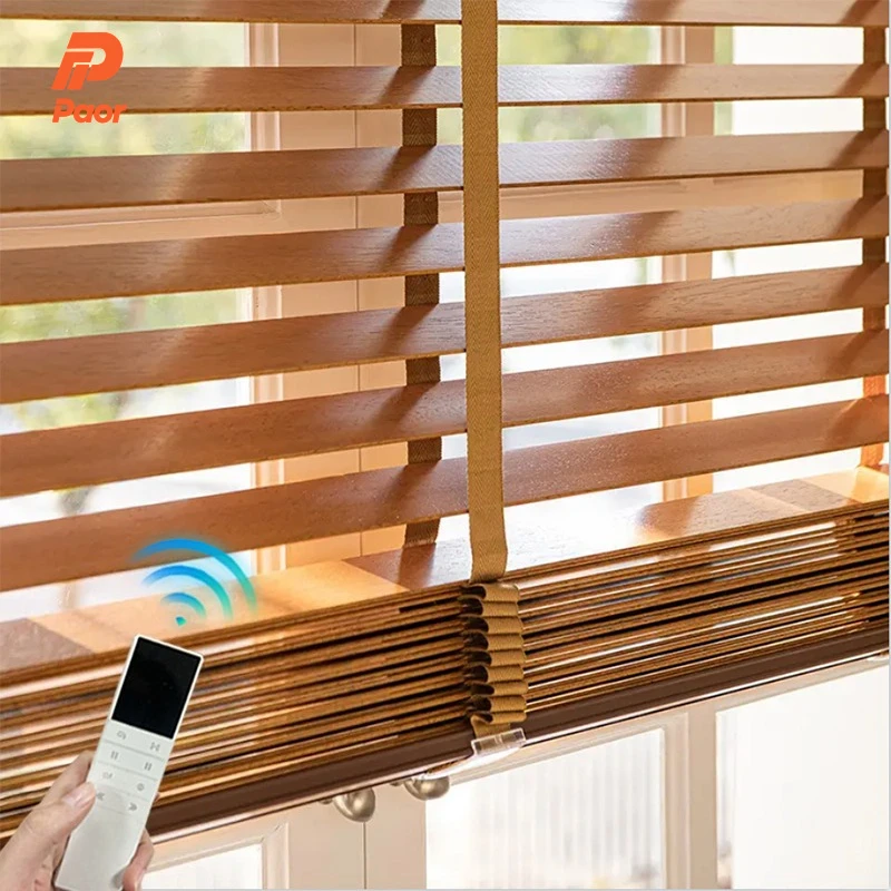 Maßgefertigte elektrische Holzjalousien mit Fernbedienung, persische Rollos Image