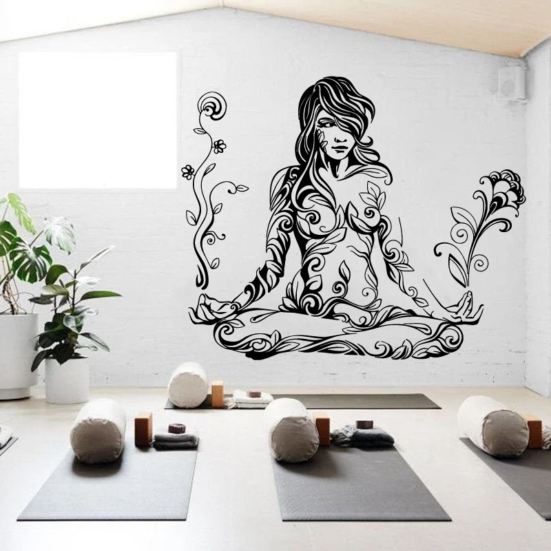 Buddhistisches Zen-Mädchen, Meditation, Vinyl-Wandaufkleber, Schönheitssalon, Spa, Yoga, Zimmer, Club, Haus, moderne Mode, Heimdekoration, Wandtattoo