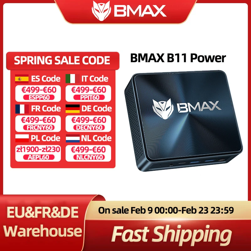 BMAX B11 Power Mini-PC Intel Core Ultra 7 155H 16 Kerne 24GB RAM 1TB SSD WiFi 6 Bluetooth 5.2 USB HDMI Typ-C Windows 11 Image