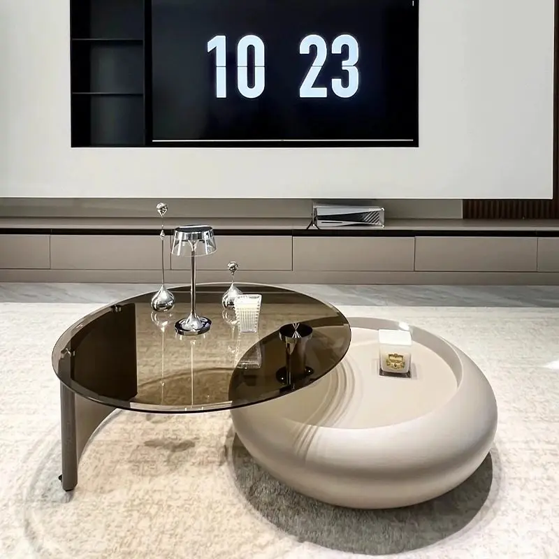 Mobiler Couchtisch auf Rädern, Glasdesign, minimalistischer Wohnzimmer-Couchtisch, niedliche runde Möbel für die Wohnung, Wohnmöbel