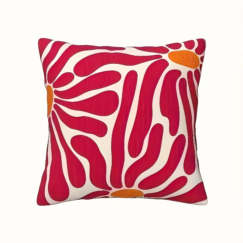 Groovige florale Polyester-Kissenbezüge mit Kissenbezügen mit Reißverschluss – lebendige moderne abstrakte Blumendrucke in Rosa, Orange und Koralle Image