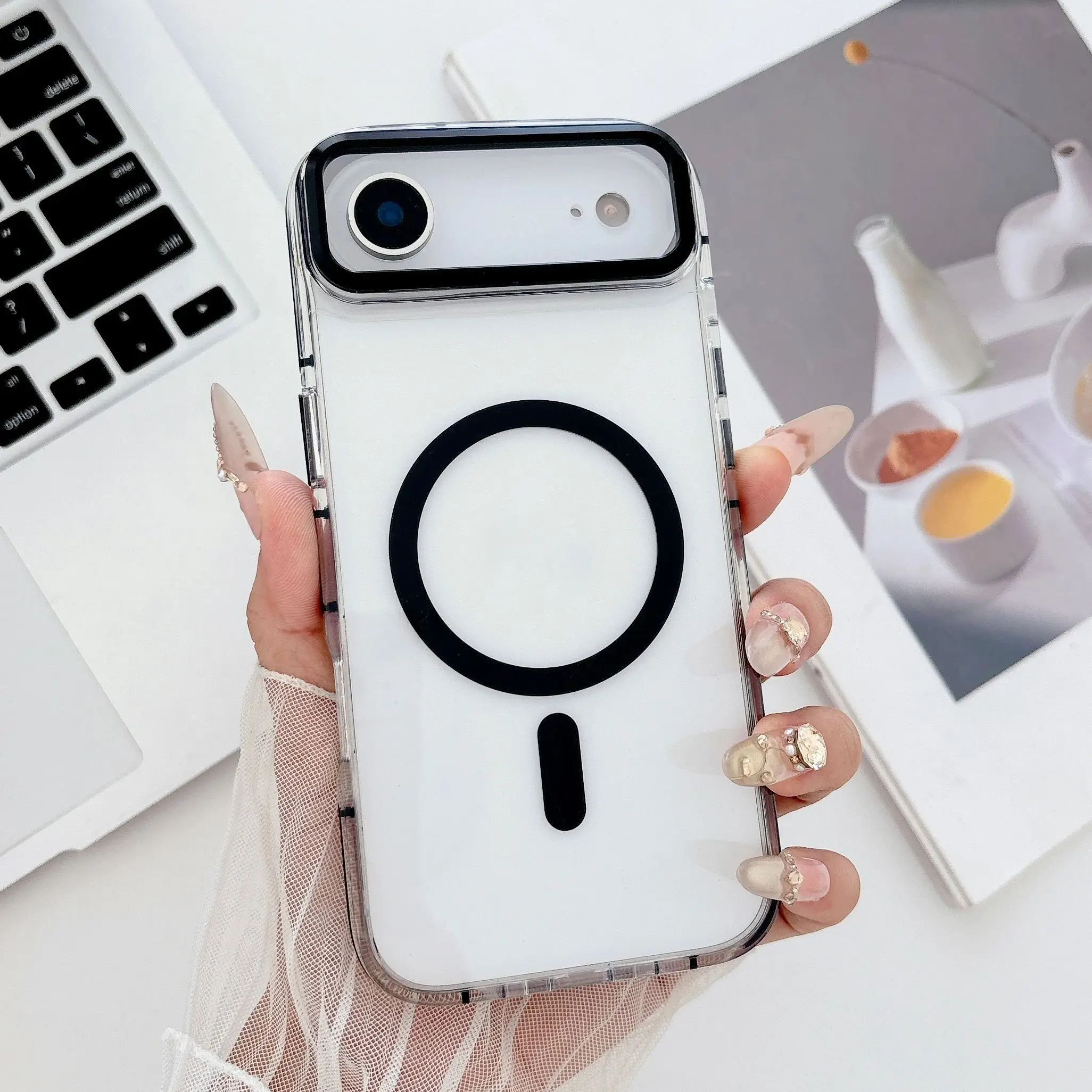 Stoßfeste Transparente Magnetische Hülle für iPhone Air 17 16 15 14 13 Pro Max Plus für MagSafe Kabelloses Laden Harte Rückseite Image