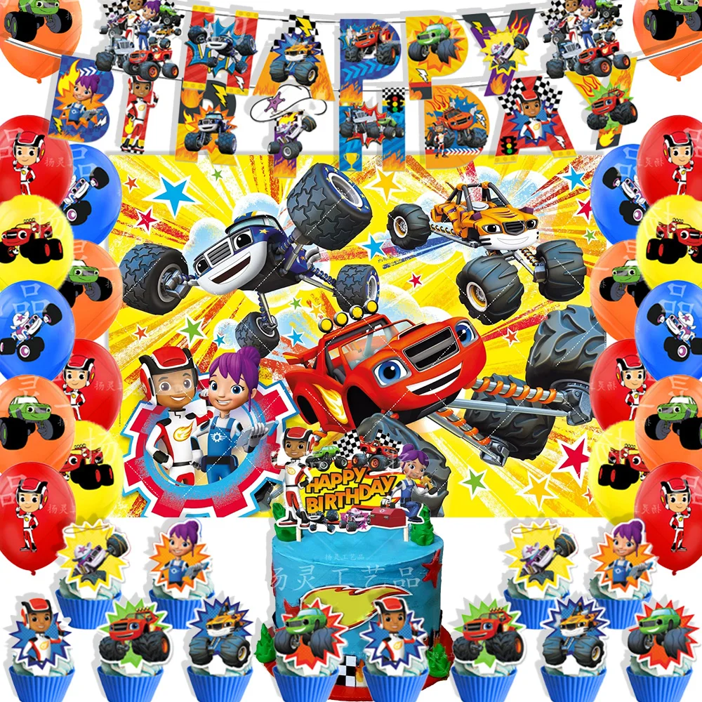 Blaze Monster Machines Thema Geburtstag Party Supplies Dekor Cartoon LKW Ballon Banner Kulissen Cupcake Topper für Kinder Geschenke Image