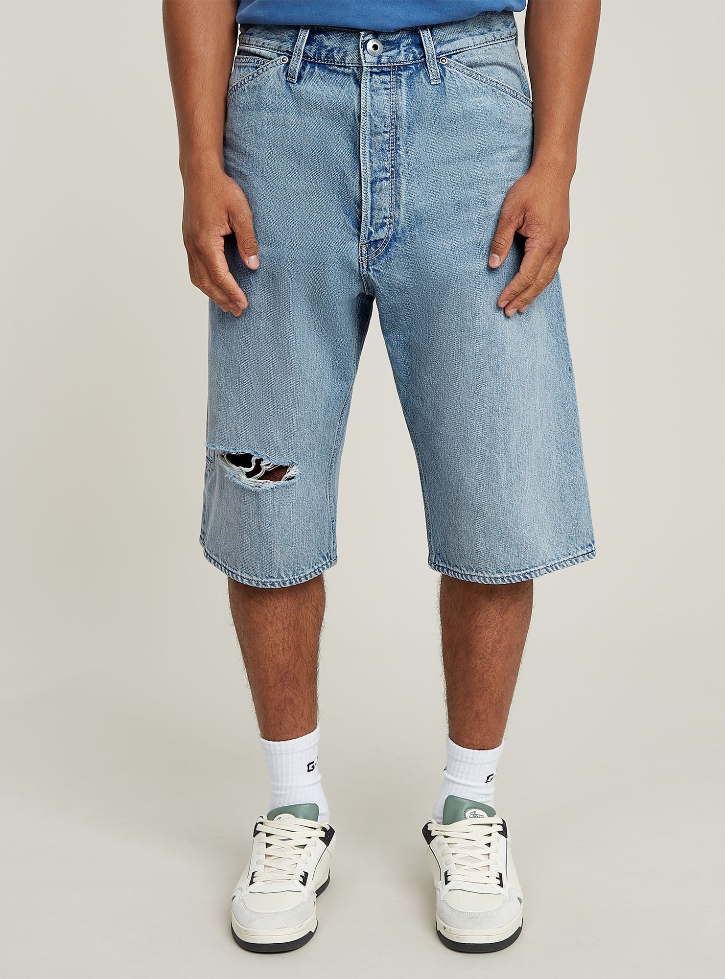 Shorts G-STAR "Bam Logger Shorts", Herren, Gr. 30, vintage ripped mine dust, Obermaterial: 30% Baumwolle, 20% Baumwolle, Hosen Shorts