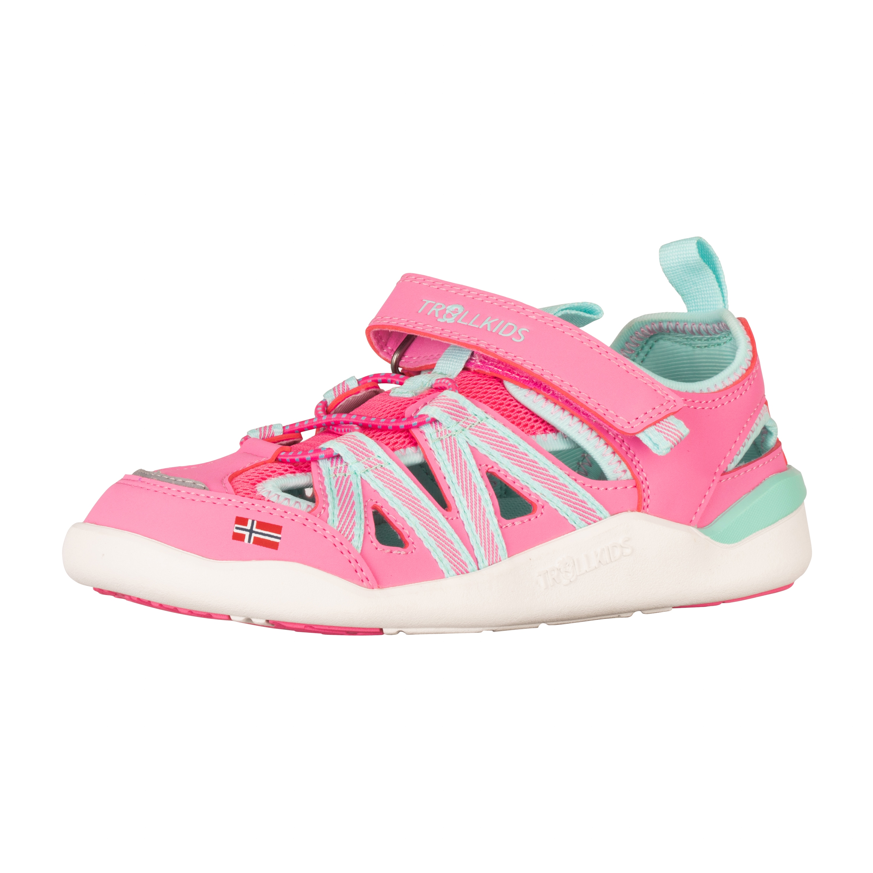 Barfußschuh TROLLKIDS "KIDS SALTFJORD BAREFOOT SANDAL", Kinder, Gr. 37, light magenta, schwarz mint, Synthetik, Schuhe Barfußschuh