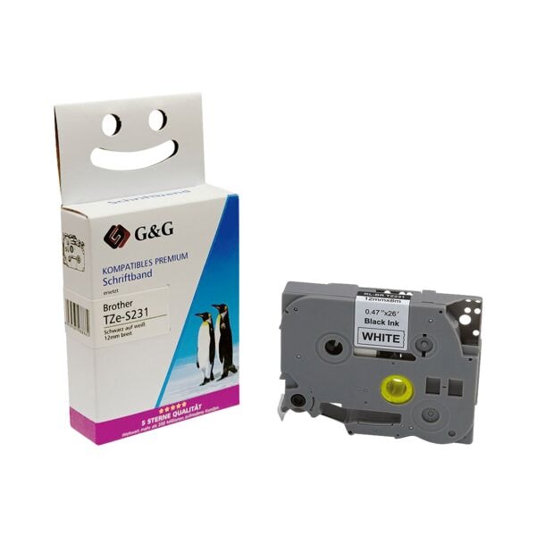 G&G Schriftband ersetzt Dymo TZe-S231 schwarz auf weiß 12 mm x 8 m schwarz, 1.2 cm Image