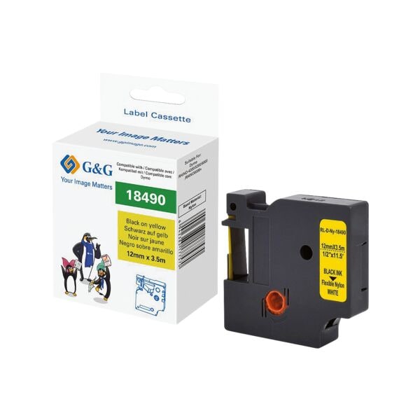 G&G Schriftband ersetzt Dymo 18490 / 18488 12 mm x 3,5 m schwarz, 1.2 cm Image