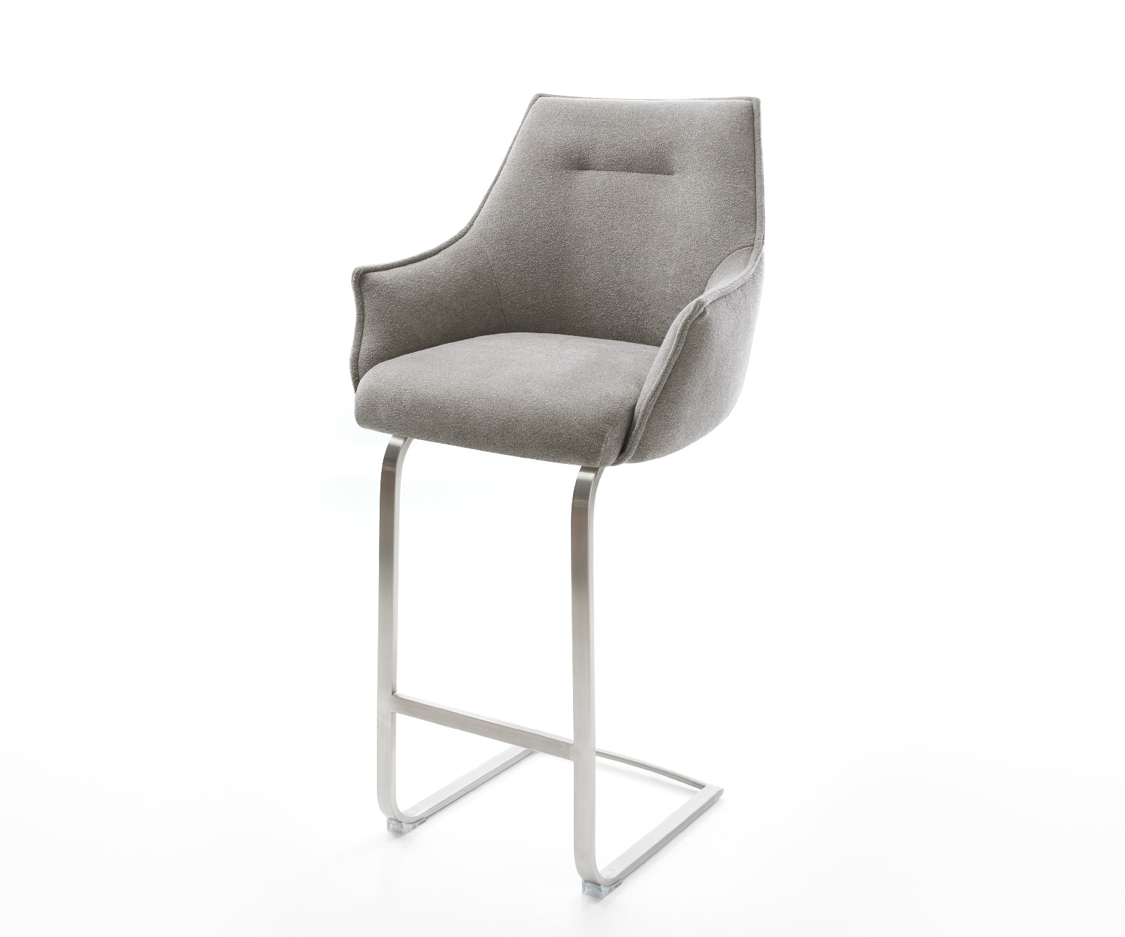 DELIFE Barstuhl Alja-Flex Strukturstoff Soft Grau Freischwinger Flach Edelstahl Silberfarben Taschenfederkern, Barstühle Image