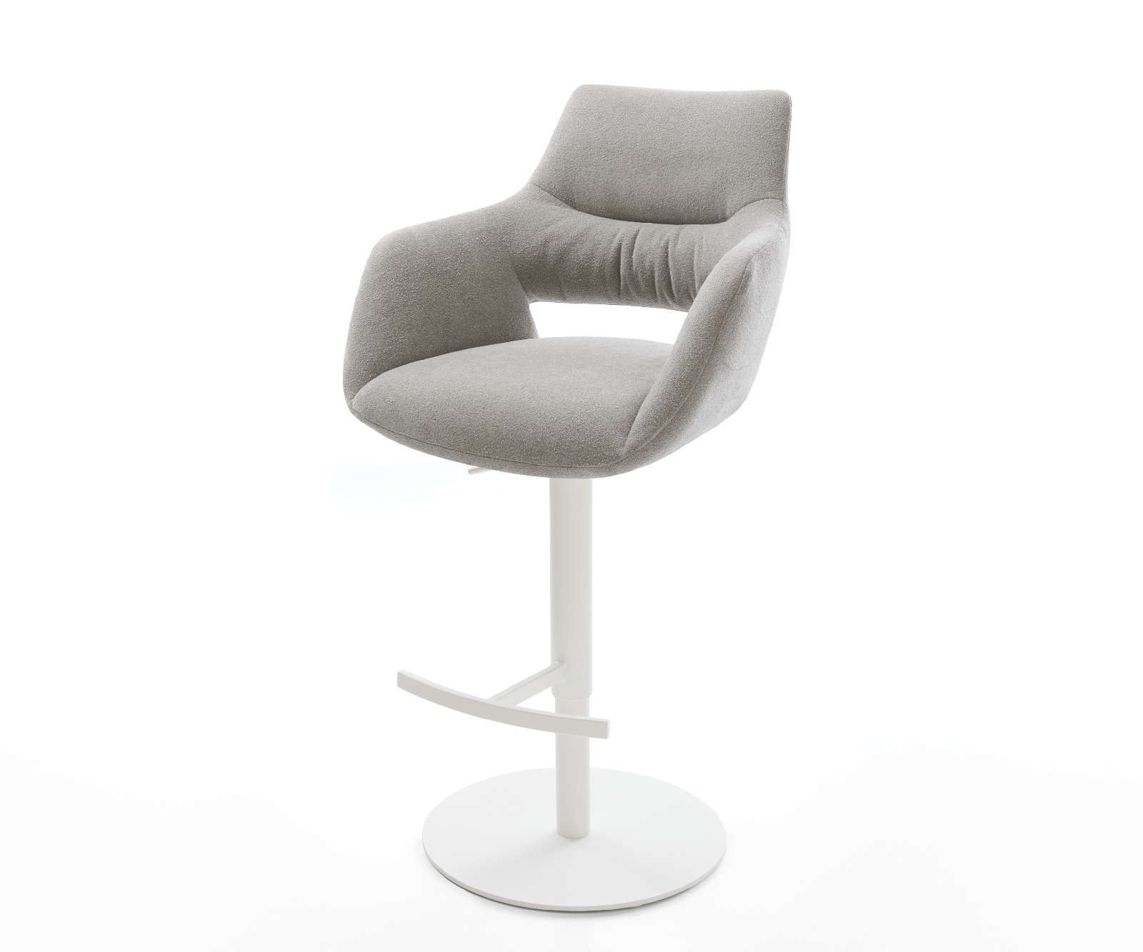 DELIFE Barstuhl Yago-Flex Strukturstoff Soft Grau Drehfuß höhenverstellbar Metall Weiß Taschenfederkern, Barstühle Image
